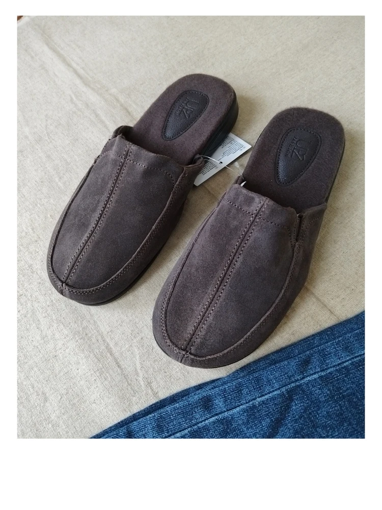 

Men's Faionable Autumn Winter Leather Slip-On Casual Anti-Fur Leather Anti-Slip Large Size Slippers Breathable Spor