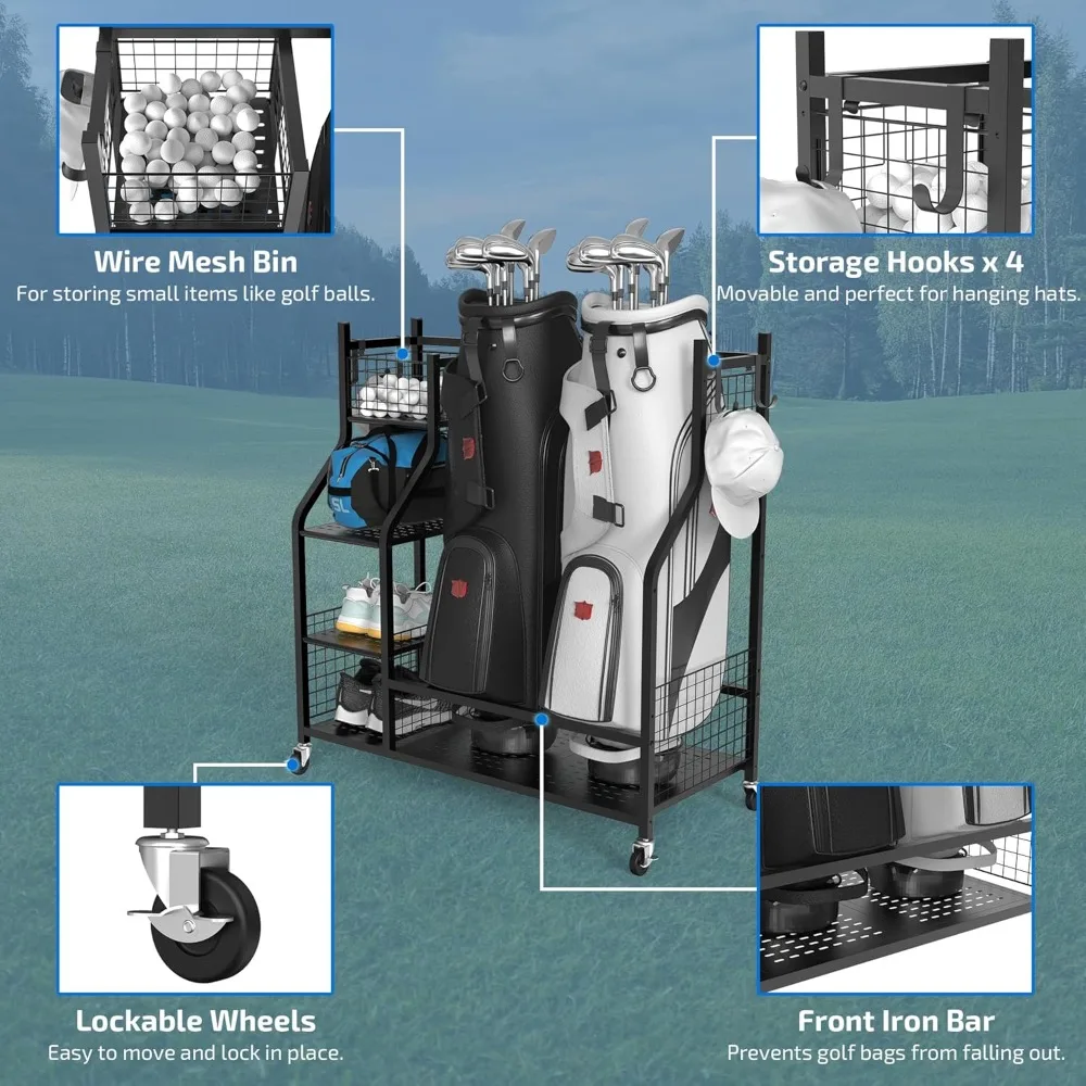 

High Quality Golf Bag Storage Garage Organizer, Extra Large Size Golf Bag Storage Stand and Golf Equipment Rack for Garage