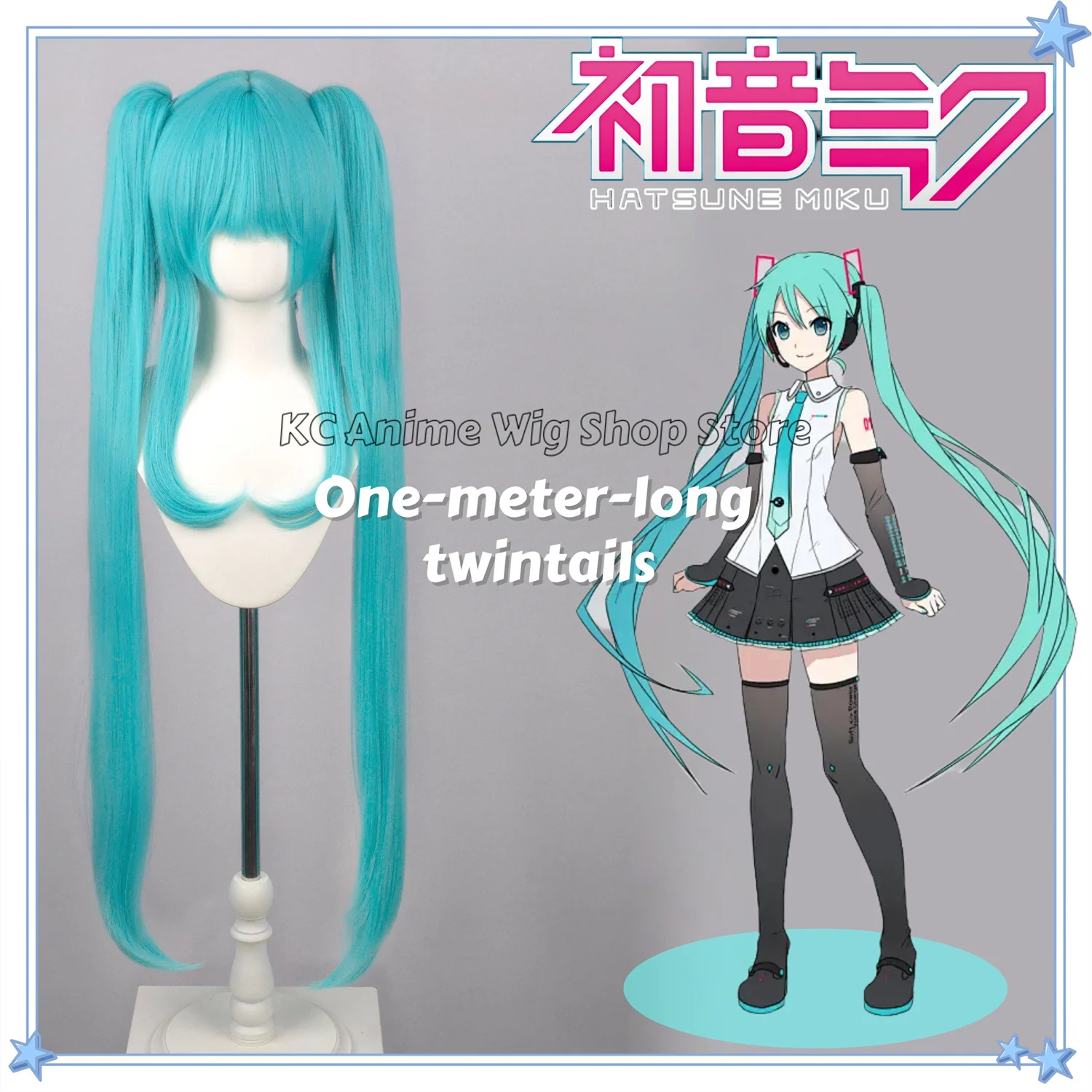 

Miku Wig 100cm Synthetic Green Wig Cosplay Green Teal wig Double Ponytail Wig Long Green Wig With Bangs Straight wig Kawaii Wig