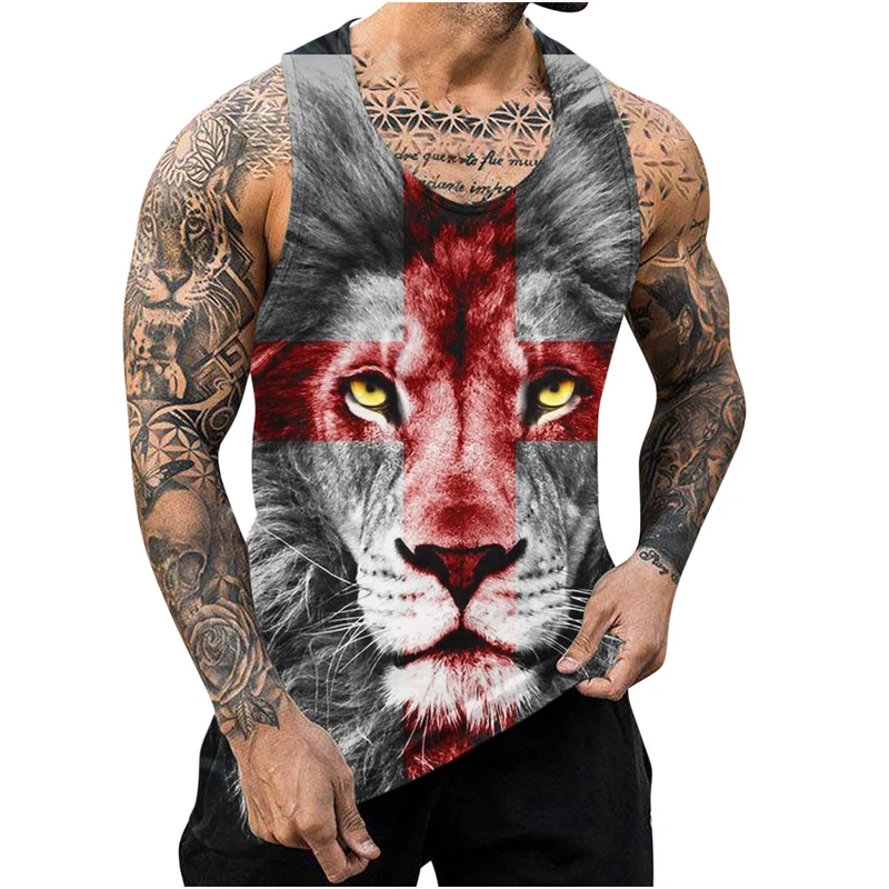 

New Lion 3D Print Men's Tank Tops Harajuku Handsome Animal Print Vest Fitness Bodybuilding Gym Muscle Casual Sleeveless T-Shirt
