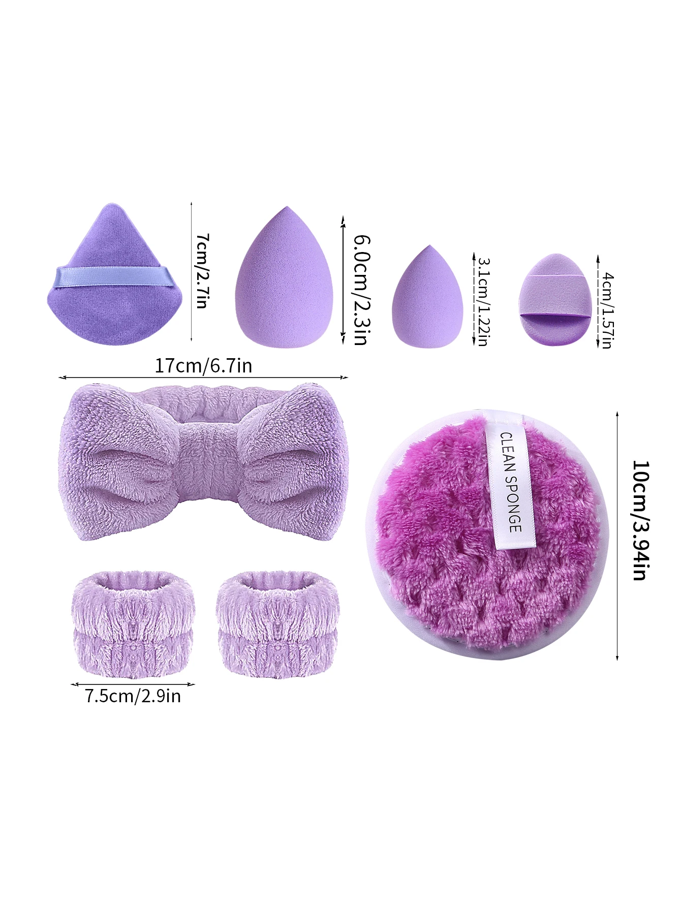 مجموعة أدوات كبيرة للوجه مكونة من 20 قطعة: ربطة شعر/حزام معصم + بيض إسفنجي كبير الحجم/نفخة مسحوق + نفخة منظف للوجه السميكة