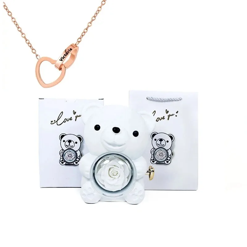Ewige Rosen-Teddybär-Schmuckschatulle mit individueller Namenskette 7