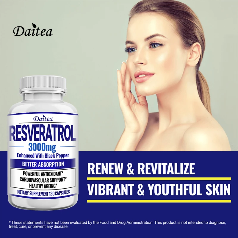 Resveratrol Supplement-3000 Mg, Healthy Aging, Immune Support, Heart Health, Antioxidant, Gluten-Free, Gluten-Free, 120 Capsules