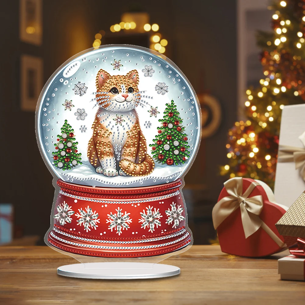 

Xmas Cat Crystal Ball Desktop Diamond Art Kits Acrylic Special Shape 5D DIY Diamond Art Tabletop Decorations Bedroom Table Decor