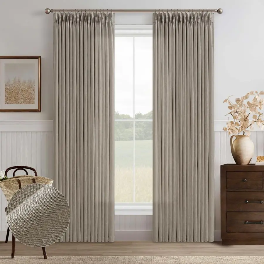 

Taupe Curtains 96 Inches Long Pinch Pleat for Living Room Dining 2 Panels Tan Brown Burlywood Light Filtering Privacy 96 Inch Pl