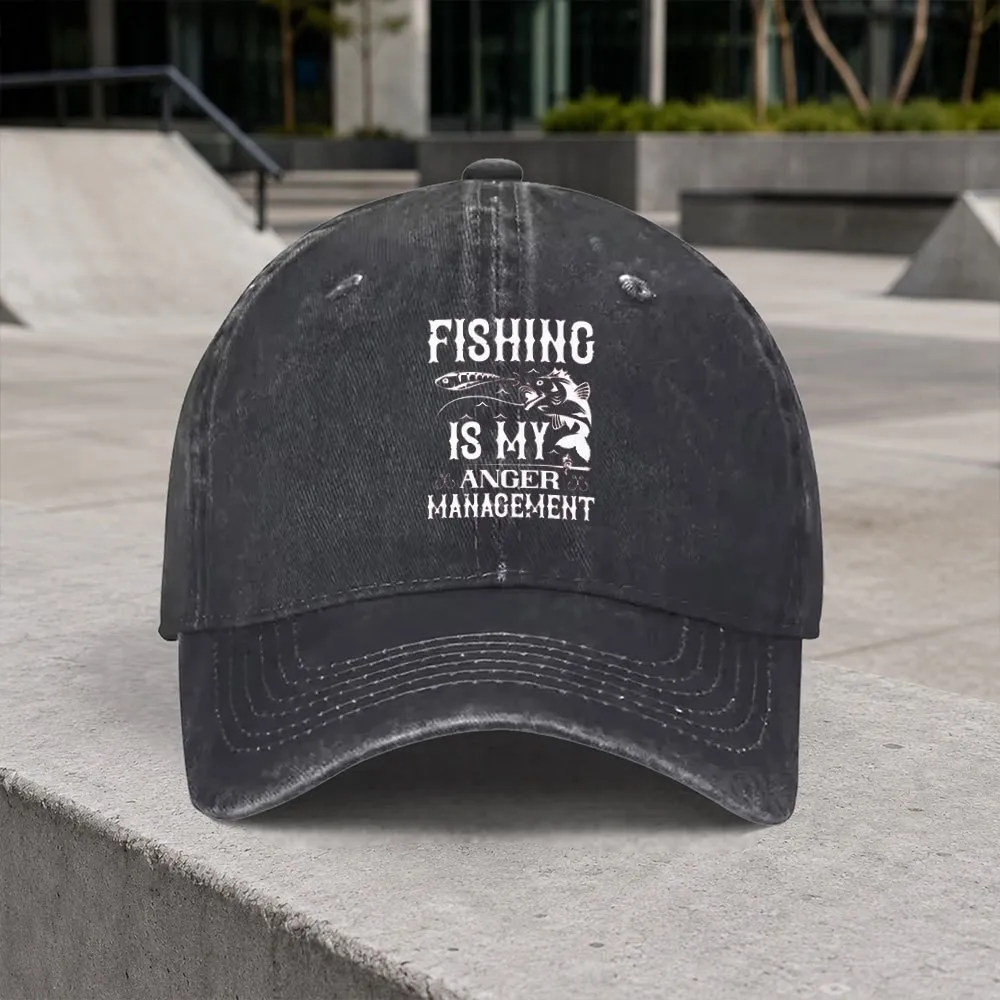 Fishing-Is-My-Anger-Management-Vintage-Washed-Baseball-Cap-Unisex-Adjustable-Outdoor-Casual-Cap