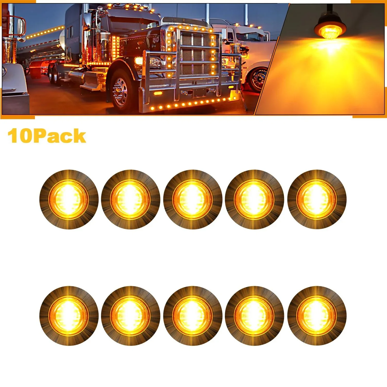 10PCS 12-24V Round LED Side Marker Clearance Car Light Front Rear Signal Lamp Indicators Light Waterproof for Truck Trailer boat