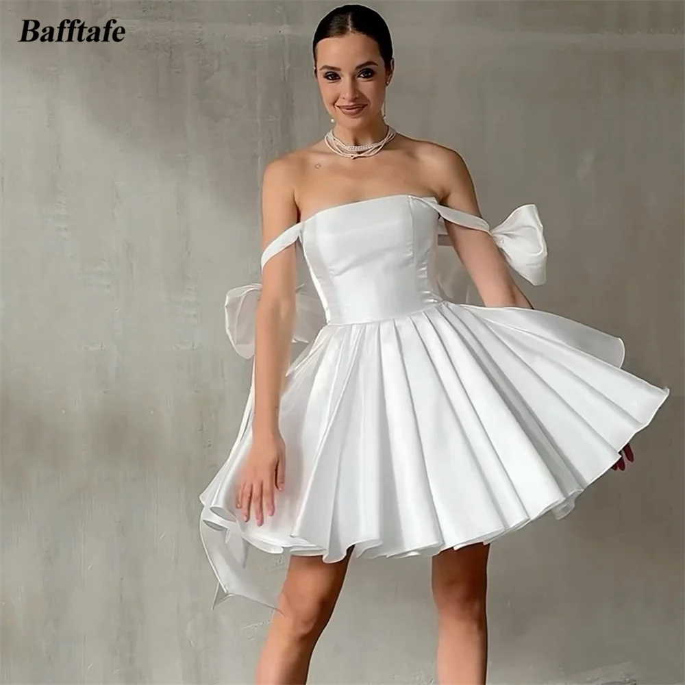 

Bafftafe Ivory Silk Satin Short Prom Dresses Off The Shoulder Straps Lace Up Women Formal Party Gowns Homecoming Cocktail Gowns