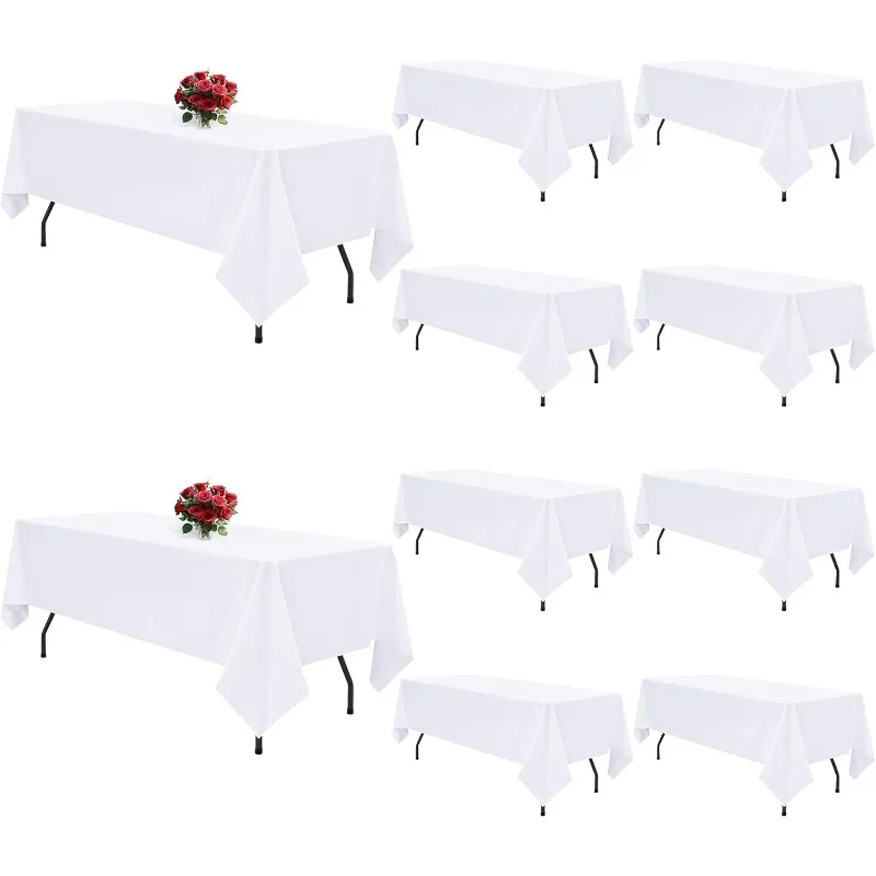 

10 Pack White Table Cloth Rectangle 60x126 inch White Tablecloths for 8 Foot Tables Wrinkle Resistant Polyester Table Cloth