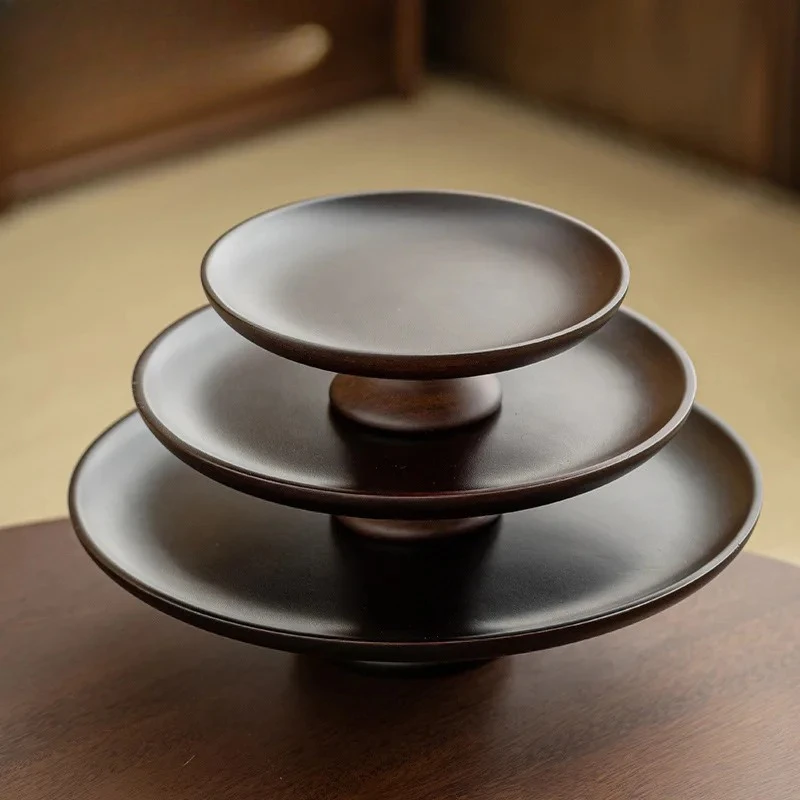 Heavy Bamboo High Foot Fruit Dishes Creative Pastry Plate Refreshment Fruit Plate Dim Sum Plate Household Serving Tray Craft