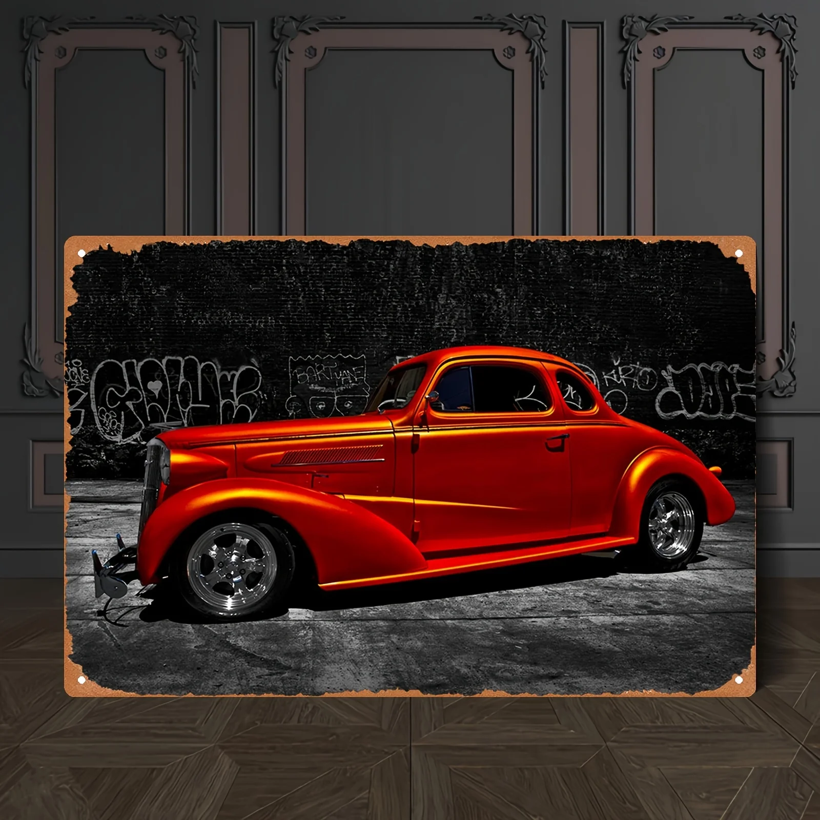 Vintage 1937 Hot Rod Classic Car Metal Wall Art Plaque -   R