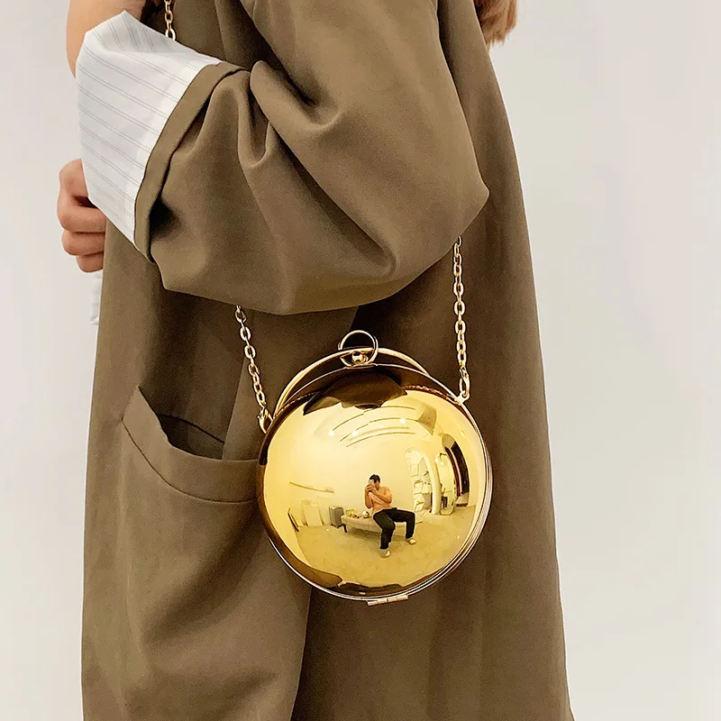 Luxury Women Round Ball Evening Bag 2024 Fashion Smooth Bright Surface Clutch Bag Ladies Crossbody Bag Party Chain Handbag Purse