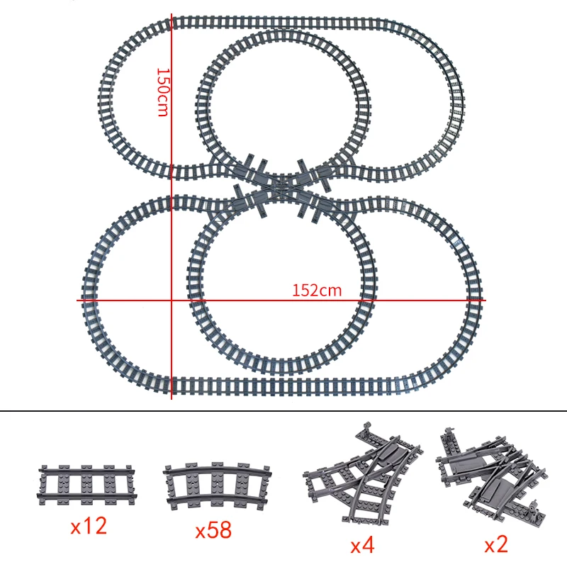 City Trains Flexible Tracks Forked Straight Curved Rails Switch Building Block Bricks High-Tech Creative Toys for kids gifts