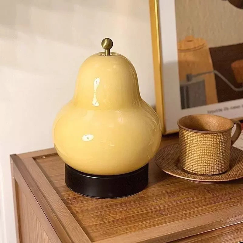 Veilleuse d'ambiance Portable à commande tactile, crème française Vintage en forme de poire (avec chargement), pour chambre à coucher, chevet et bureau
