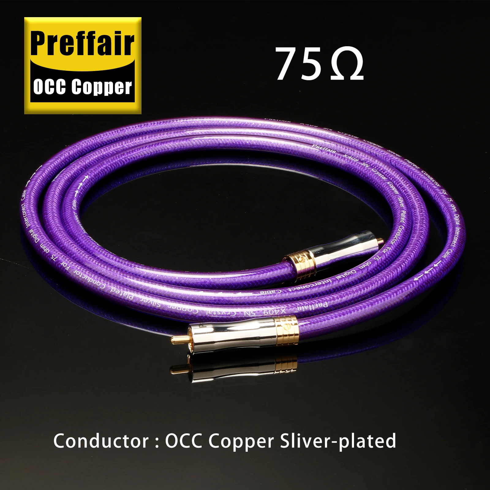 Preffair 75ohm Coaxial Audio Cable OCC Sliver Plated AES/EBU Digital Audio RCA to RCA Male Wire for DAC Preamp Interconnect