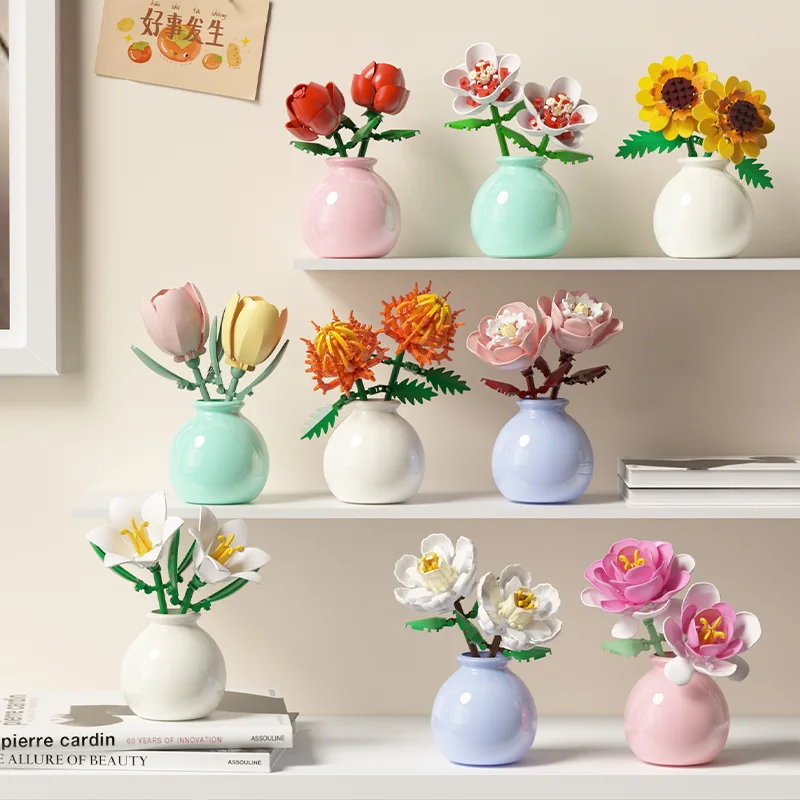Bouquet Flower Micro Diamond Small Particles Assembled Building Blocks Adults Mirco Bricks Constructor Set Girls Gift Mini Toys