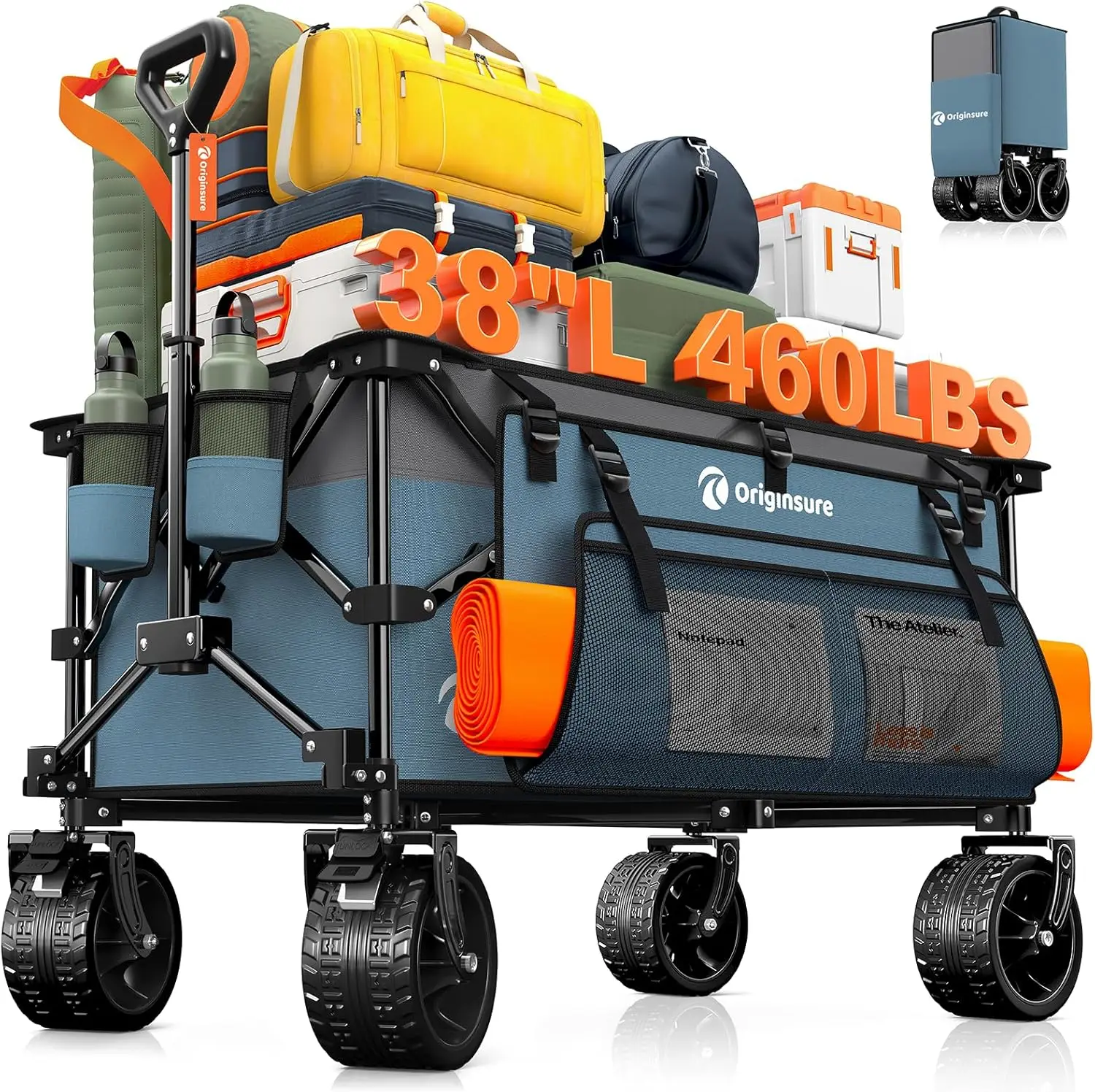 

Collapsible Wagon Cart 460lbs Load Capacity, Heavy Duty Folding Wagon with All-Terrain Wheels for Groceries Camping