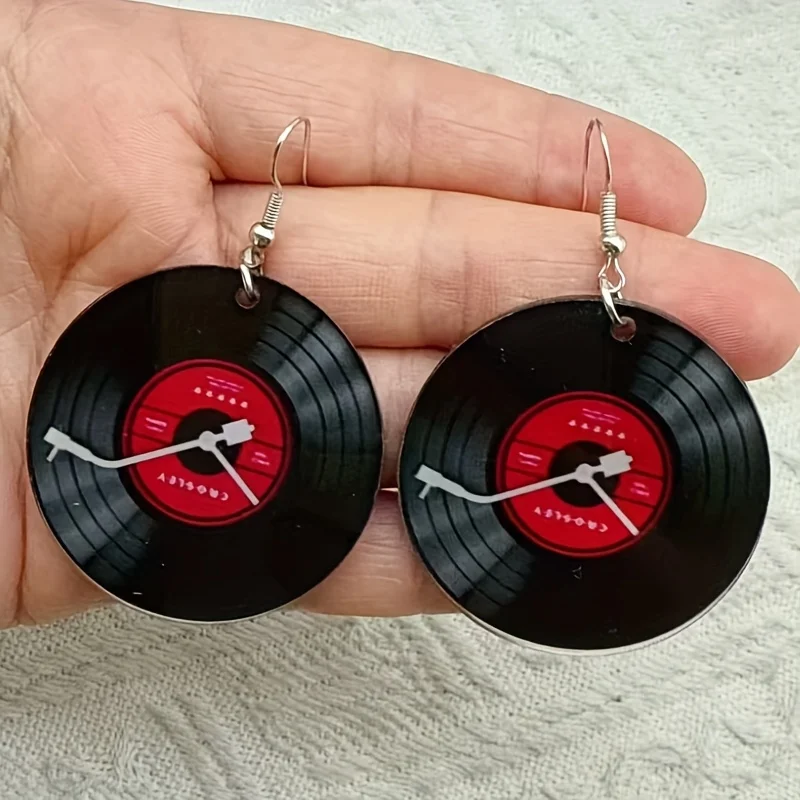Simple Classic Style Vinyl Record Retro Phonograph Record Dome Glass Ladies Pendants Earrings Music Lovers Jewelry Gifts view 2