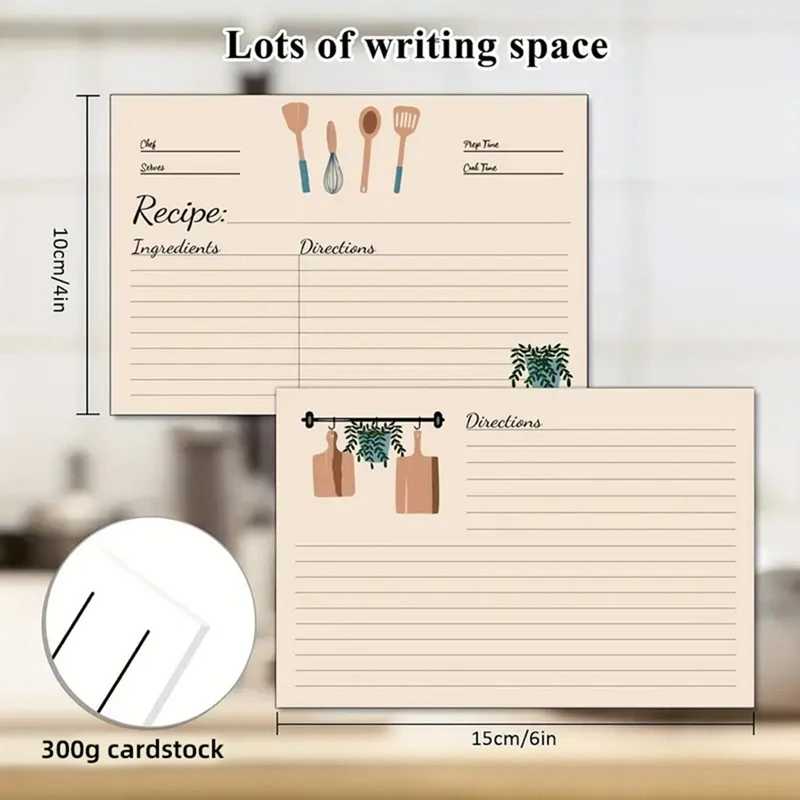 Double Sided Recipe Cards Set, Cardstock grosso, Kit em branco, presente para a mãe, irmã, filha, amigo, 4x6 polegadas, 100