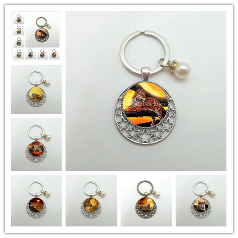 

Hot/tiger pattern glass dome keychain unique men and women key ring jewelry gifts