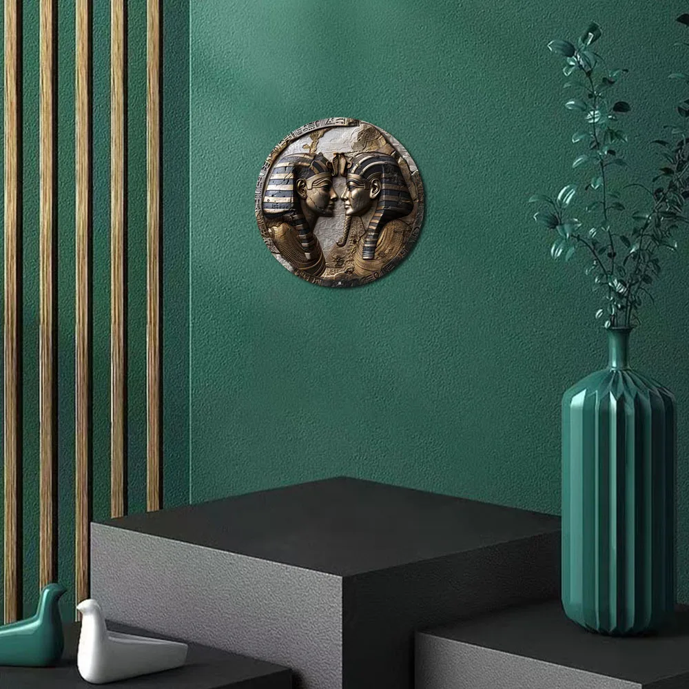 2D Flat Print, Egyptian Mythology Themed Sign, Round Aluminum Metal Decor Sign, for Home, Cafe, Wall Decoration, Holiday Gift