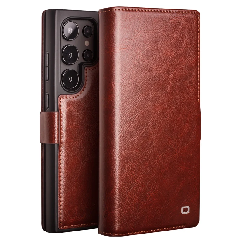 

Qialino For Samsung Galaxy S24 Ultra Plus Premium Real Leather Genuine Natural Cowhide Flip Phone Cover Magnetic Business Case