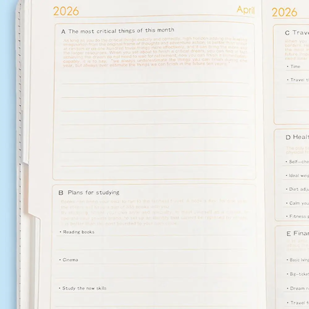 English 2026 Schedule Planner Notepad 12 Months Wear-resistant A5 Agenda Planning Notebook Bookmark Portable Diary Writing Pads
