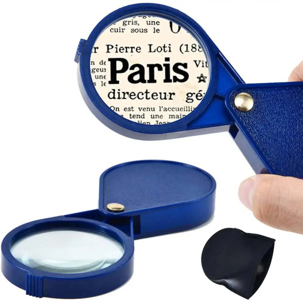 แว่นขยาย 10 เท่า สำหรับงานจิวเวลรี่ ขนาด 65 มม. แบบพับได้ พกพาสะดวก เหมาะสำหรับเด็ก ผู้สูงอายุ ใช้ดูเหรียญ แผนที่ แสตมป์ อัญมณ์