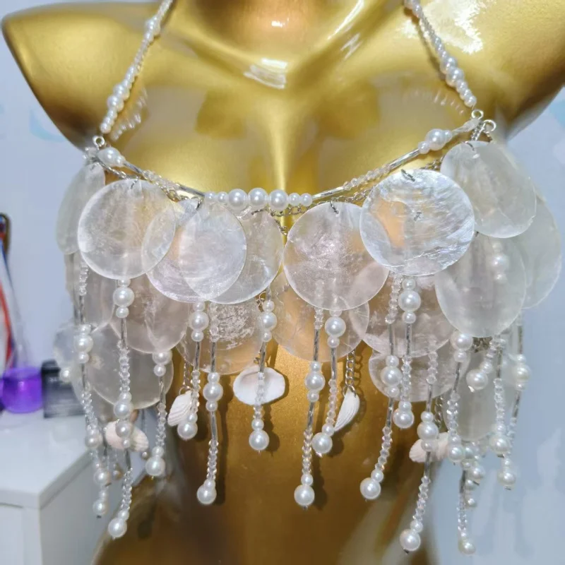 Böhmischer Naturmuschel-Körpergurt-Top für Damen, Verstellbarer Neckholder-Ketten-Body-Top für Strandurlaub und Fotoshootings, Körperaccessoire – Detail 16