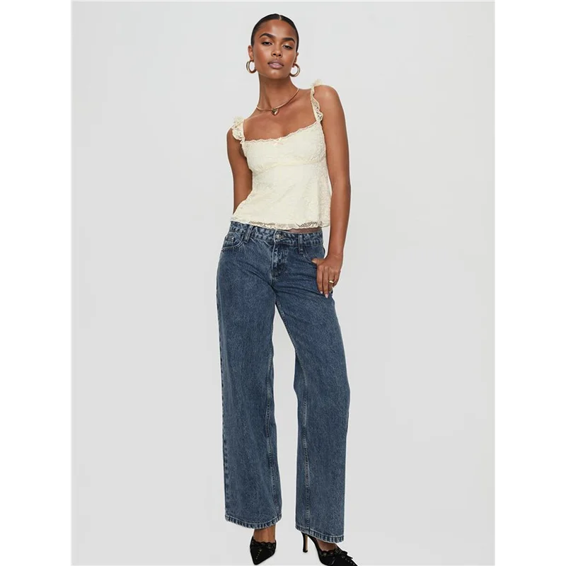 Women Lace Babydoll Tank Top Cap Sleeve See Throught Y2k Summer Going Out Crop Tops