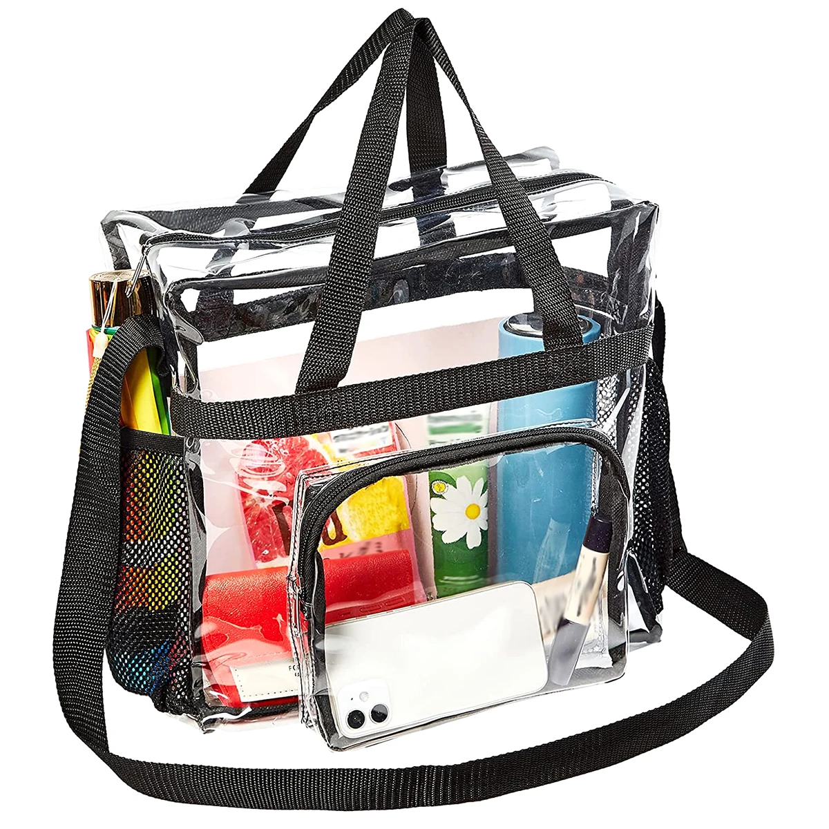 

5PCS/1PCS Handy Laundry Clear Tote Bag Stadium Approved Shoulder Straps and Zippered Clear Bag for Work Sports Games Concerts