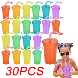 1-30PCS Neon Sipper Cups - Colorful Spill-Proof Cups with Lids and Straws - Ideal for School Events, Themed Parties and Birthda