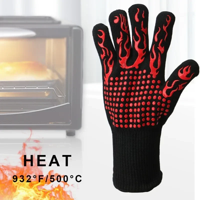 Hot 500/800 Degree Heat Resistant 1 Pcs/Pair Microwave Oven BBQ Mittens Gloves Aramid Gloves Cooking Baking Kitchen Accessories