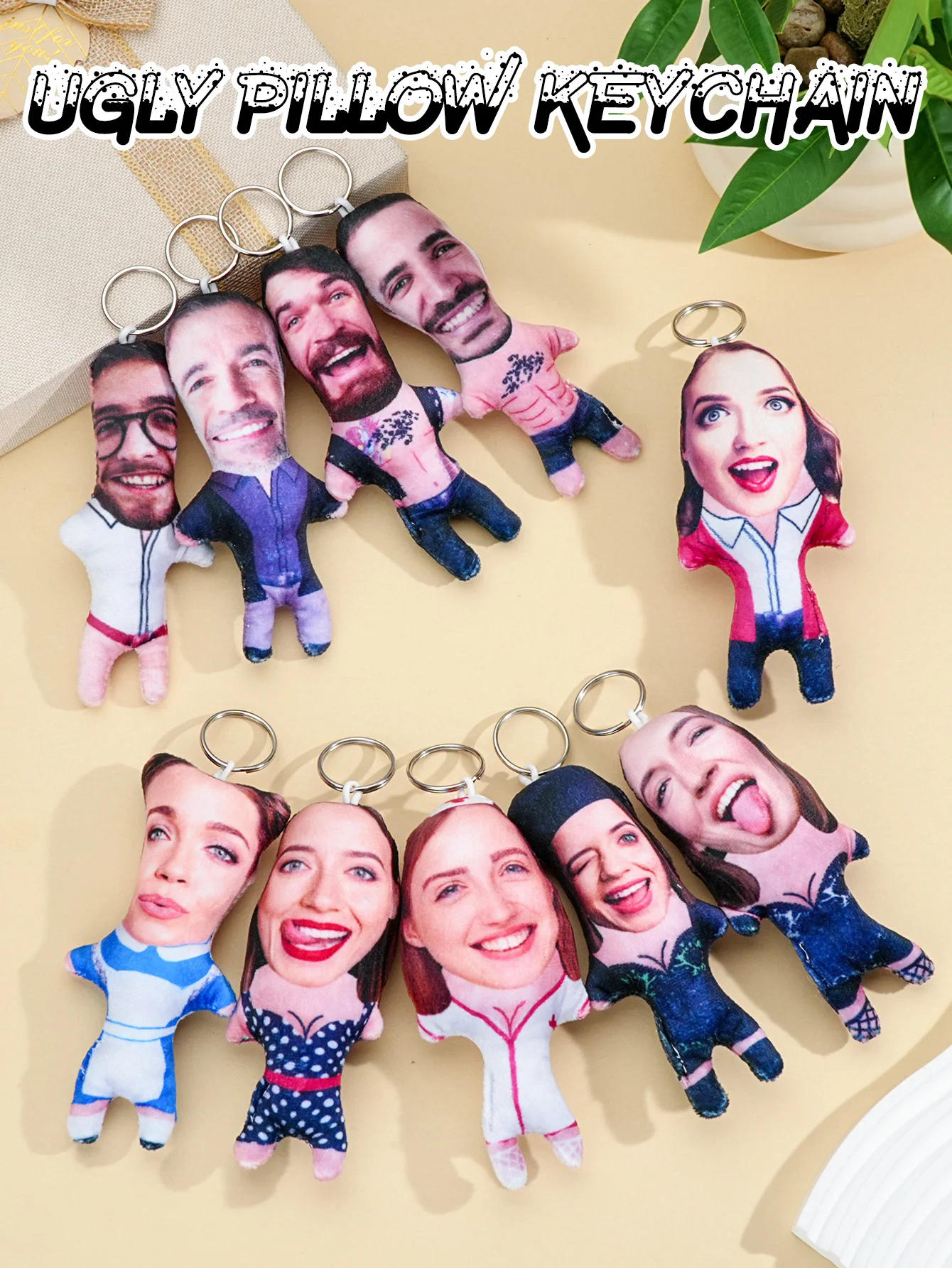 1pc Custom Face Pillow Keychain Funny Ugly Plush Keychain Custom Photo Keyring Gift For Friends Family Boyfriend Girlfriend image 2