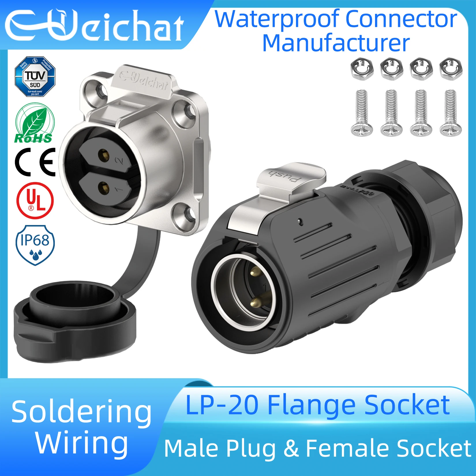 

LP20 M20 2~12 Pin IP68 Waterproof Power Cable Connector Safety Bulkhead Industrial Wire Aviation Connector Flange Socket