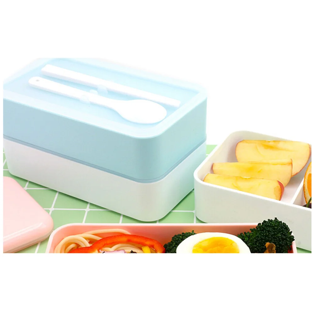 

Bento Lunch Box 2 Layers Blue Japanese Style Multi Compartment Microwave Safe Lunch Container for Kids Office Travel