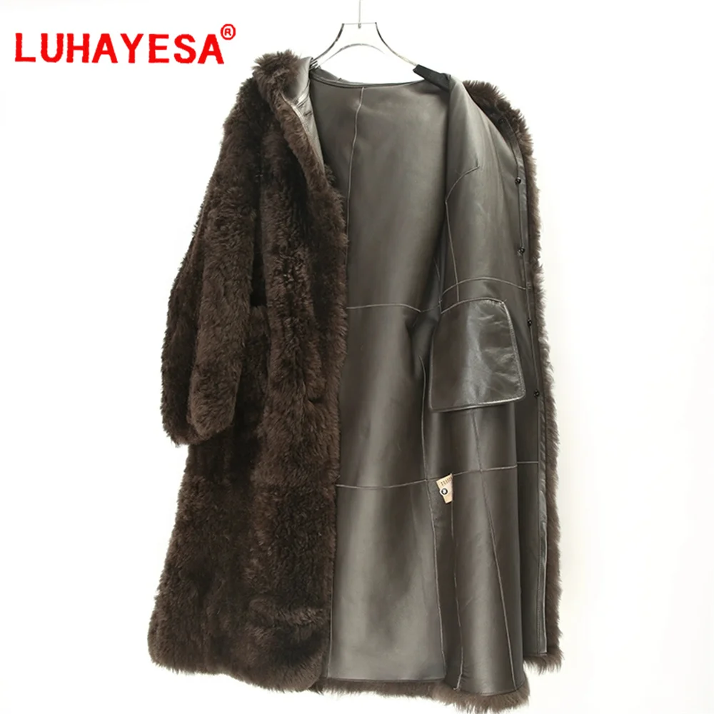 2024 Luhayesa New Mosna Lamb Sheepskin Fur Shearling Clothes Women Extra Long Real Fur Overcoat