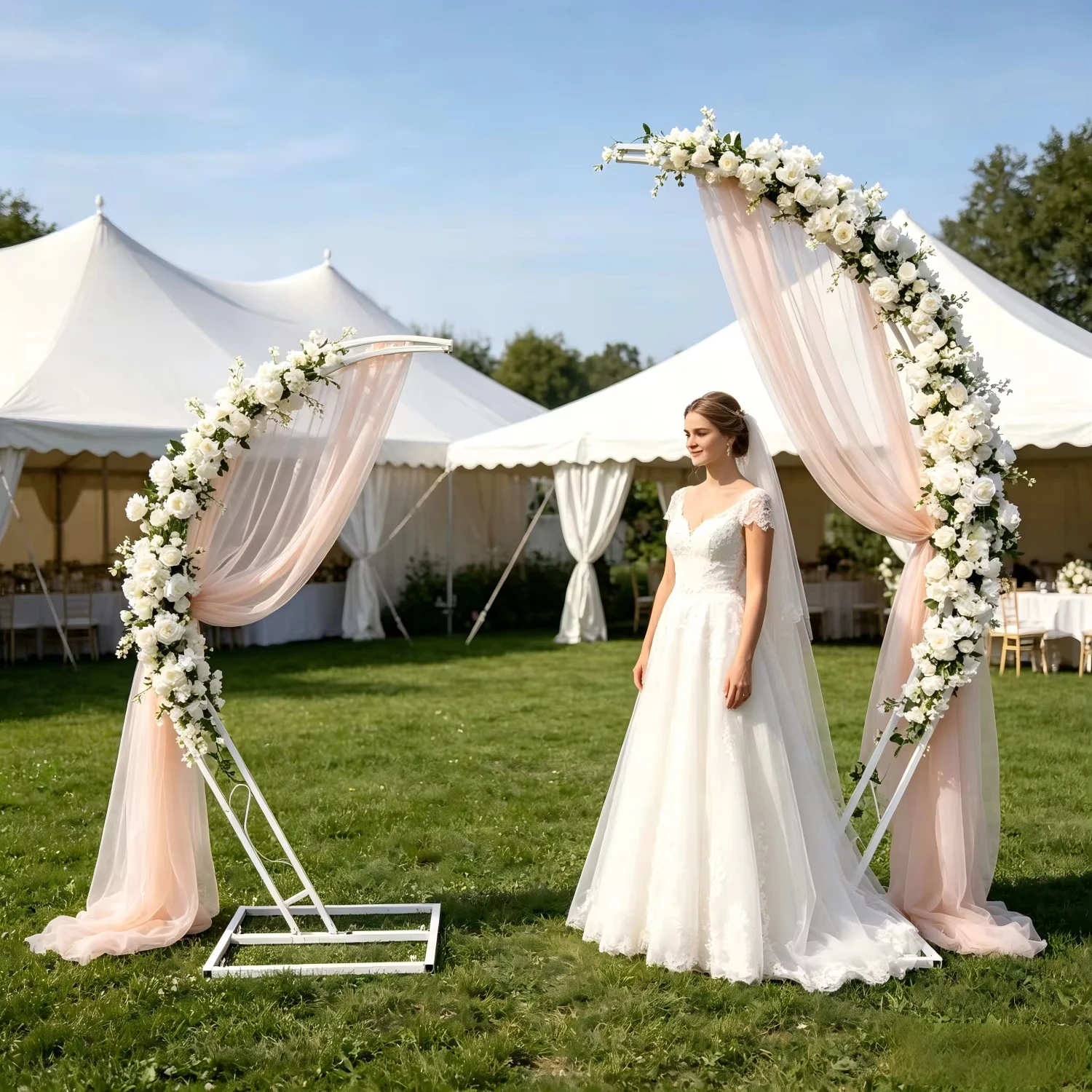 2 Stück weiße Ramhorn-Hochzeitsbögen, maßgefertigter Bühnendekorations-Hintergrundrahmen, Hochzeits- und Eventdekoration Zubehör – Detail 4