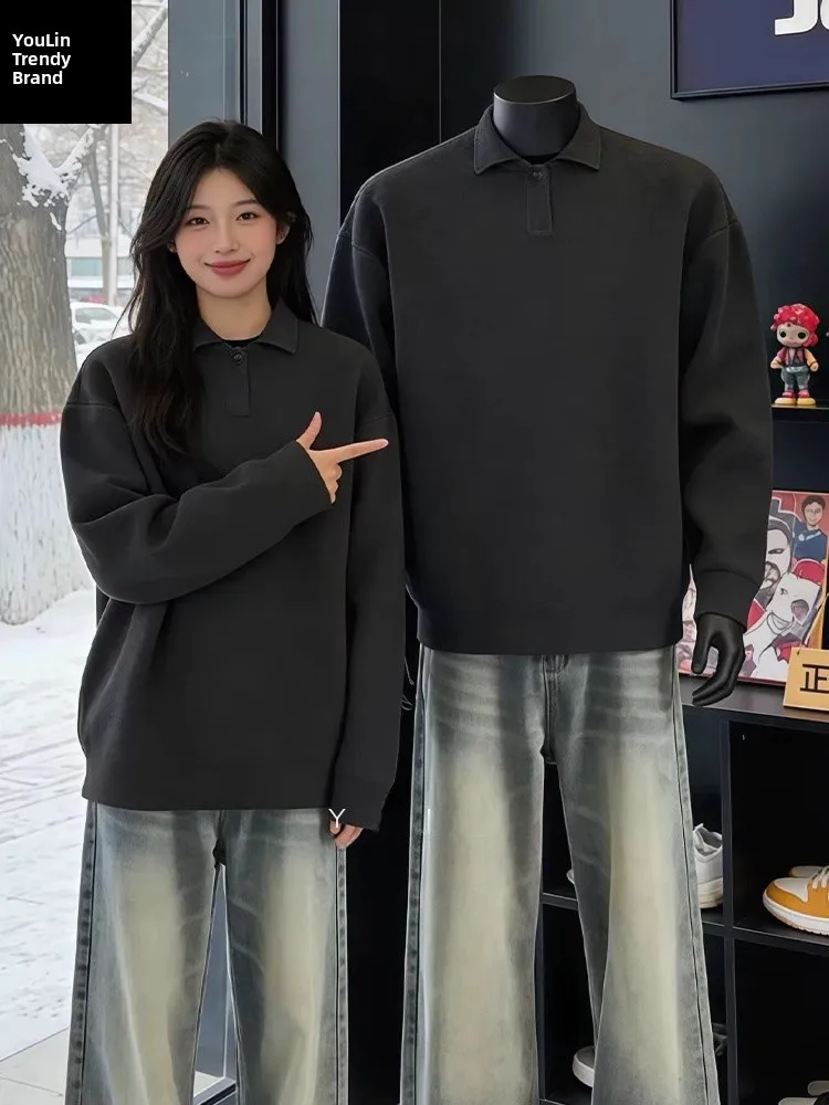 

Мужская зимняя трикотажная базовая одежда свободного кроя с утеплением, на пуговицах, повседневная, Deep ey American Ne Knitwear