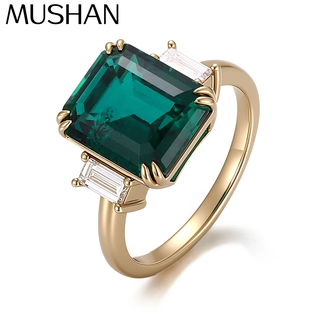 MUSHAN Custom Jewelry 6ct Zambia Emerald Ring Band 10k 14k 18K Gold Lab Grown Gemstones Gold Jewelry for Women Wedding Rings