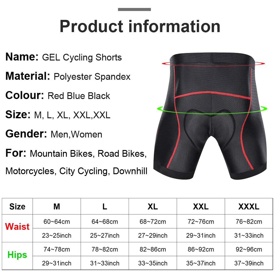 Breathable Cycling Shorts Cycling Underwear 5D Gel Pad Shockproof Bicycle Underpant MTB Road Bike Underwear Man Shorts