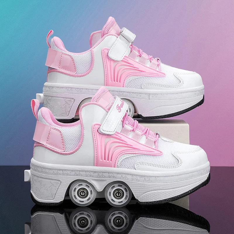 Super Fiber Mesh Large Four Wheeled Roller Skates Breathable for Teenagers Outdoor Fashion Casual Shoe Thick Bottom Skating Shoe