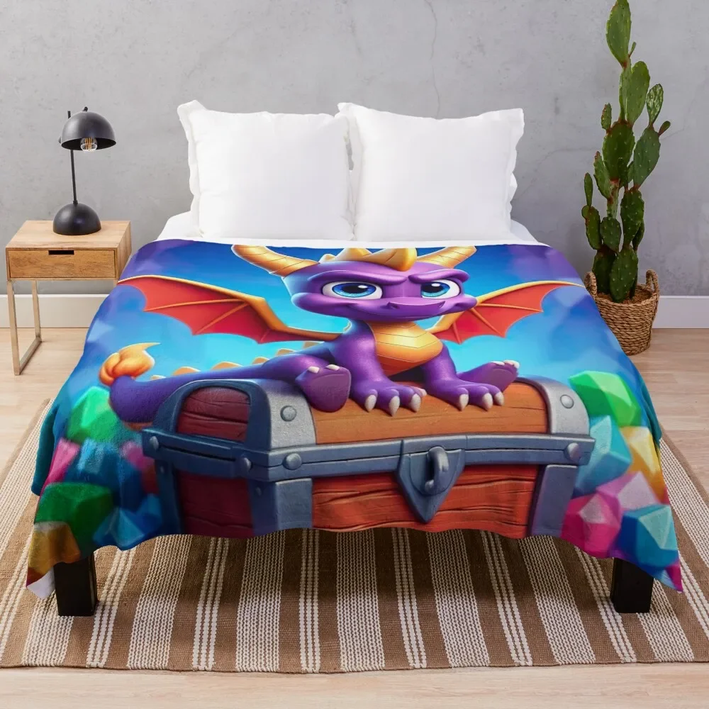 

Chibi Spyro's Hoard - Adorable Guardian of Gemstone Treasure Throw Blanket Decorative Sofas Sofa Blankets