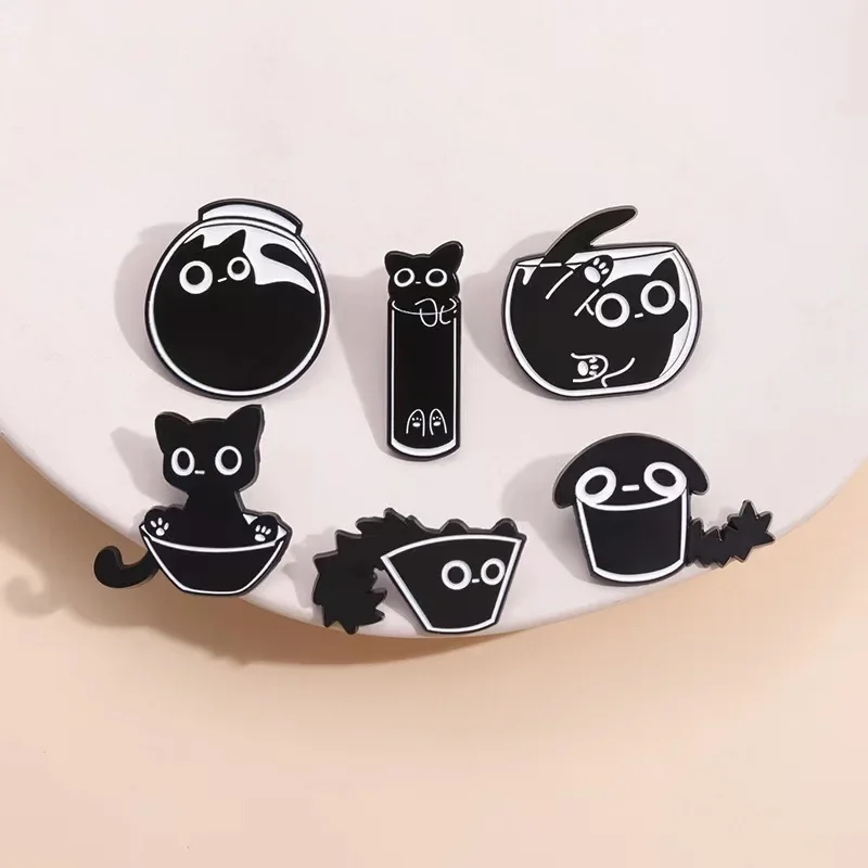 Fun Fish Tank Black Cat Enamel Pins Punk Animal Cartoon Brooch Lapel Badge Backpack Hat Clothes Collar Pin Accessories Cute Gift image 4