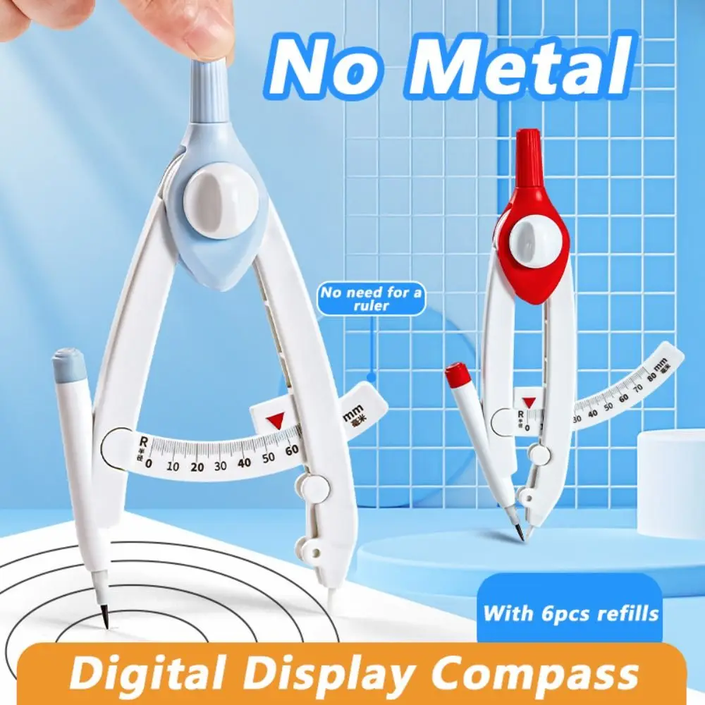 Digital Display Compass Lock-Distance with Replacement Pencil Leads Drawing Compass Safe No Metal Drawing Circles Tool