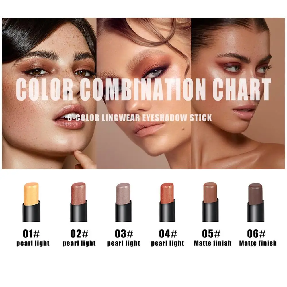 6 Colors Neutral Eyeshadow Stick Matte Shimmer Cream Bright-colored Eye Eyeshadow Shadow Sti Crayon Waterproof Pencil Conto Y8v0