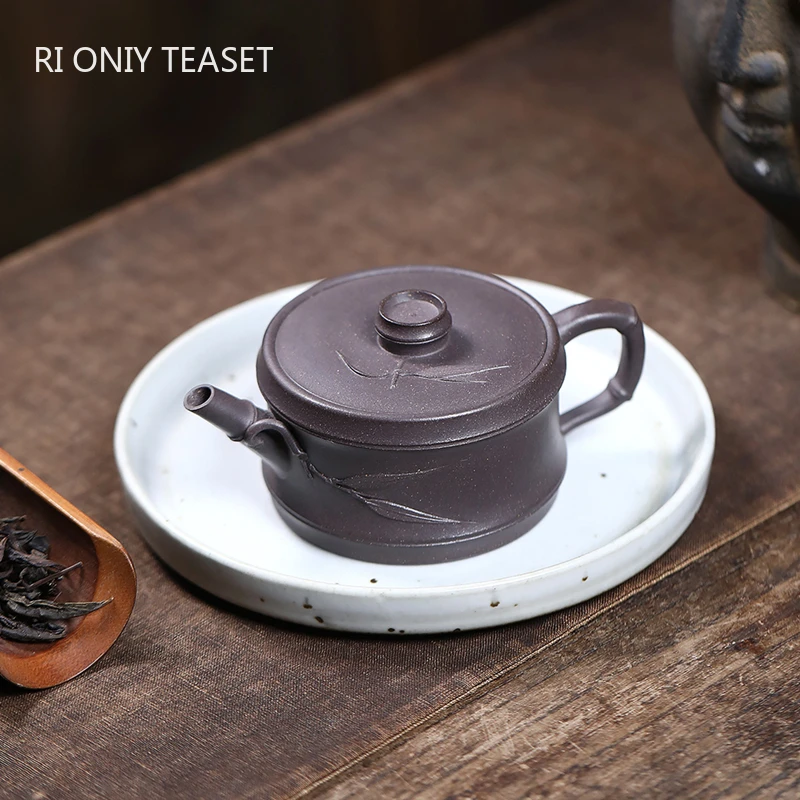 

140ml Yixing Purple Clay Teapots Famous Handmade Bamboo Joint Tea Pot Chinese Zisha Teaware Beauty Tea Infuser Kettle Tea Set