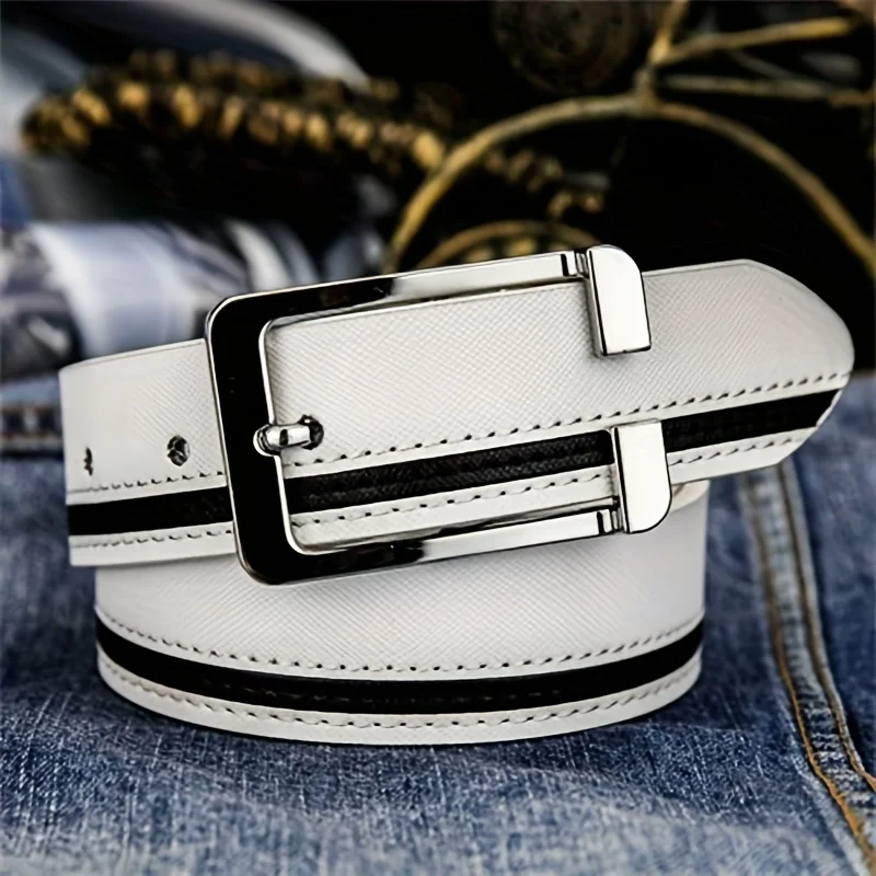 Men's Fashion Needle Buckle Belt, Silver Metal Buckle, Multi functional Business and Leisure Belt, Adjustable in Multiple Sizes