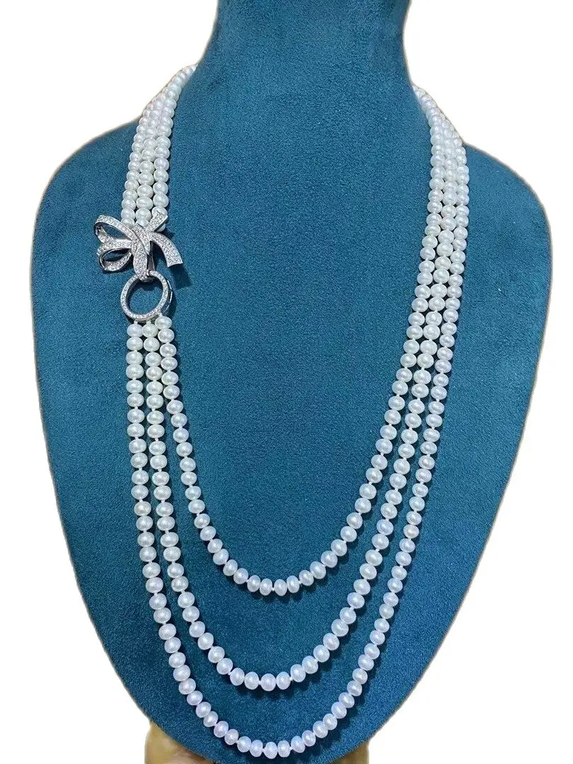 AAA 7-8mm South China Sea White Pearl Necklace 20 inches 22 inches 24 inches 925s