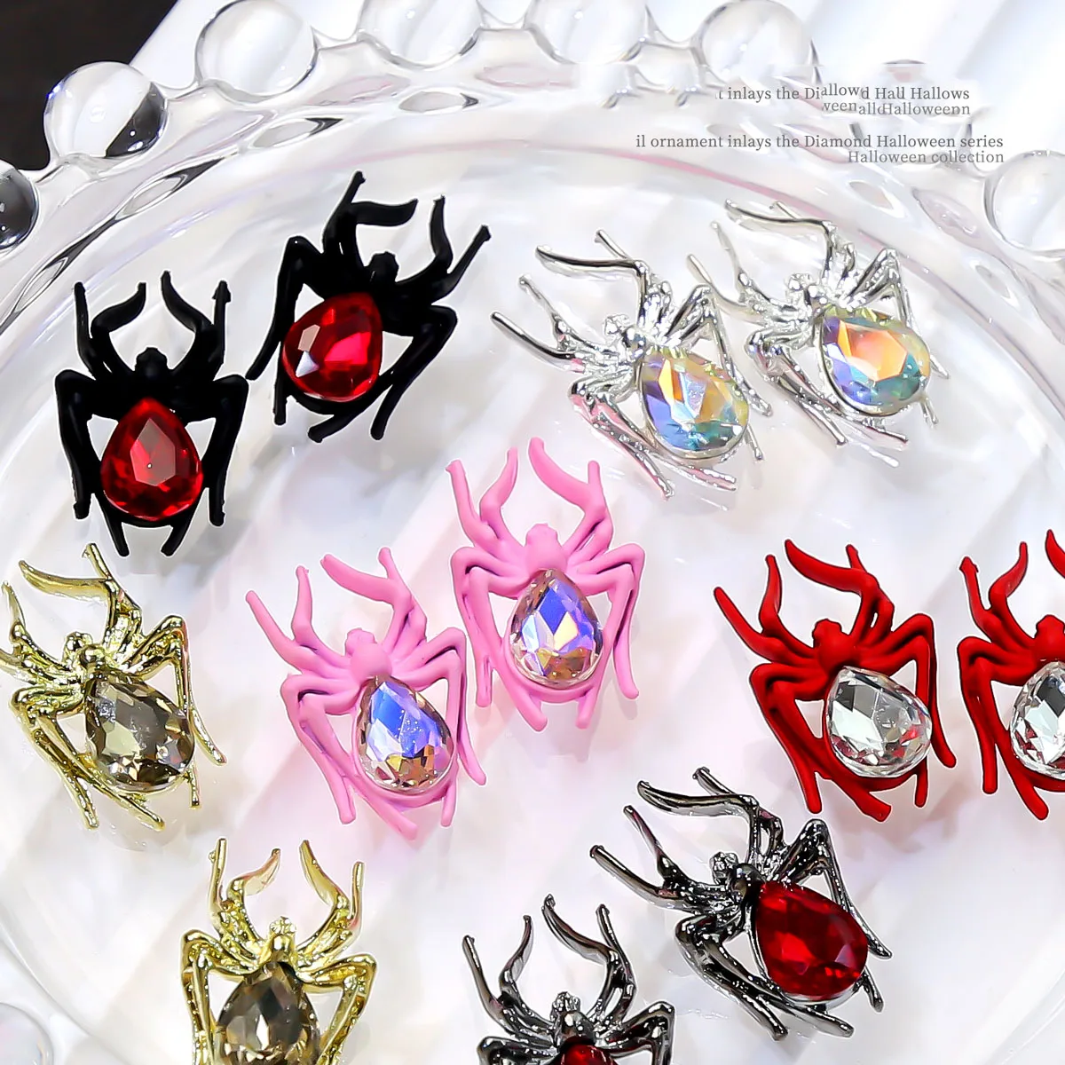 

10Pcs 3D Halloween Spider Nail Art Charms Luxury Alloy Spider with Crystals Nail Gems 11.5*20mm Silver/Red Spider Manicure Decor